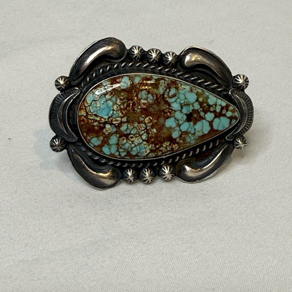 Large Kingman Turquoise Adjustable Ring - image 2